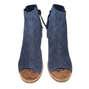 TOMS Women's Peep Toe Booties Blue Gray High Heel Size 11 wide Zip Closure‎